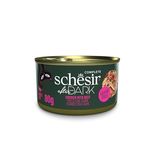 Schesir After Dark, Hühnerfilets mit Rindfleisch in Brühe, komplettes Nassfutter für Katzen (12 Pula x 80 g) von Schesir