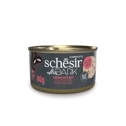 Schesir After Dark, Huhn mit Rindfleisch in Brühe, komplettes Nassfutter für Katzen, 12 Dosen x 80 g von Schesir