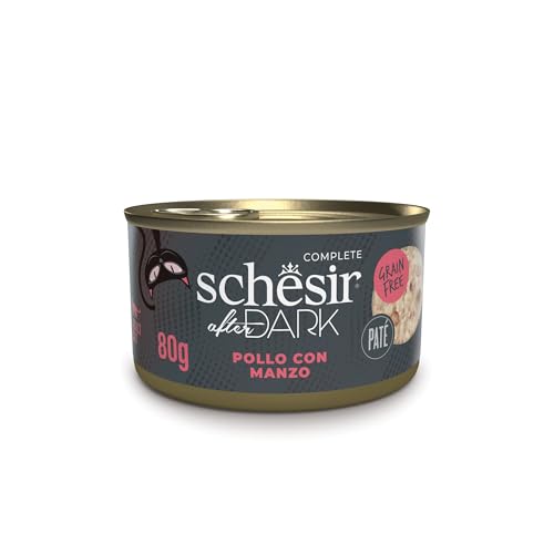 Schesir After Dark, Geschmack Huhn und Rindfleisch in Pastete, komplettes Nassfutter für Erwachsene Katzen (12 Dosen à 80 g) von Schesir