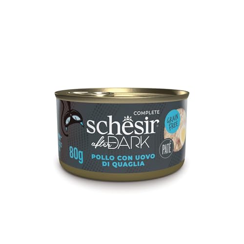 Schesir After Dark, Geschmack Hähnchen und Wachteleier in Pastete, komplettes Nassfutter für Katzen (12 Dosen à 80 g) von Schesir