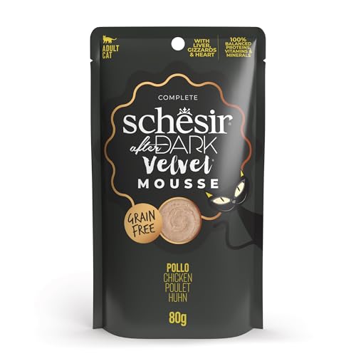 Schesir After Dark, Geschmack Huhn aus Mousse, komplettes Nassfutter für Erwachsene Katzen (12 x 80 g) von Schesir