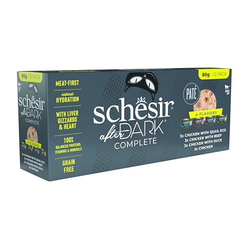 Schesir After Dark, Gusto Variety Pack in Paste, Nassfutter für ausgewachsene Katzen (12 Dosen à 80 g) von Schesir