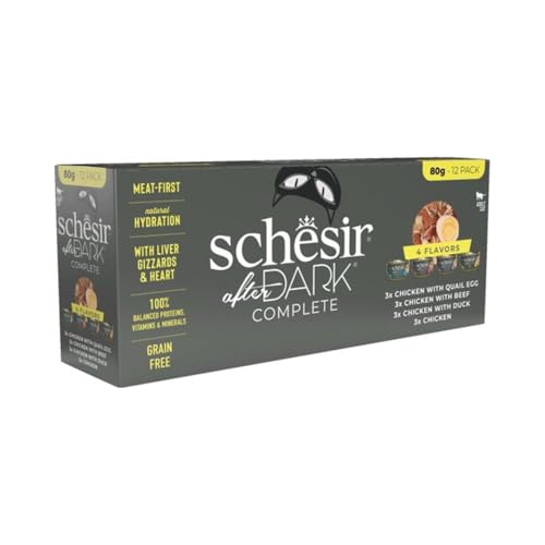 Schesir After Dark, Variety Pack, komplettes Hùmeda-Futter für Katzen, 12 Dosen x 80 g von Schesir