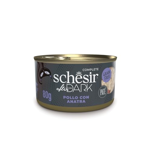 Schesir After Dark Huhn und Ente in Pastete, Nassfutter für ausgewachsene Katzen (Dose 12 x 80 g) von Schesir