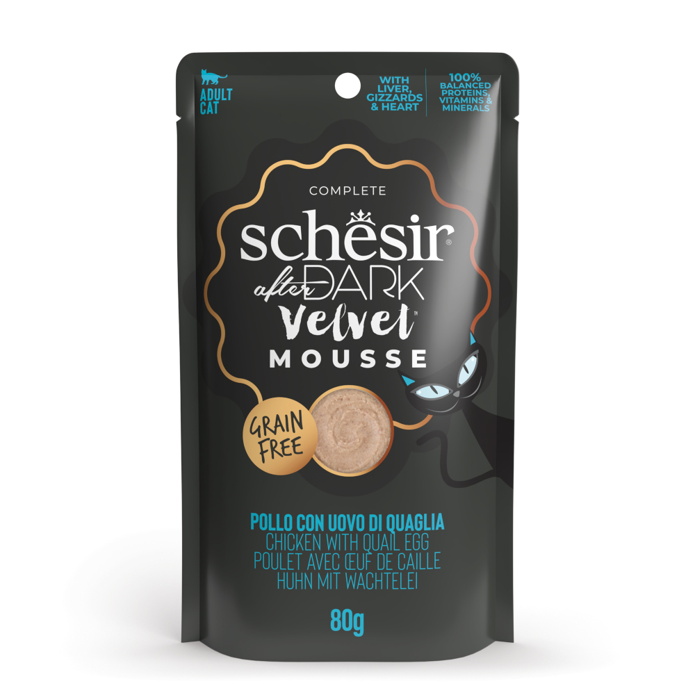 Schesir After Dark Velvet Mousse 12 x 80 g - Huhn mit Wachtelei von Schesir