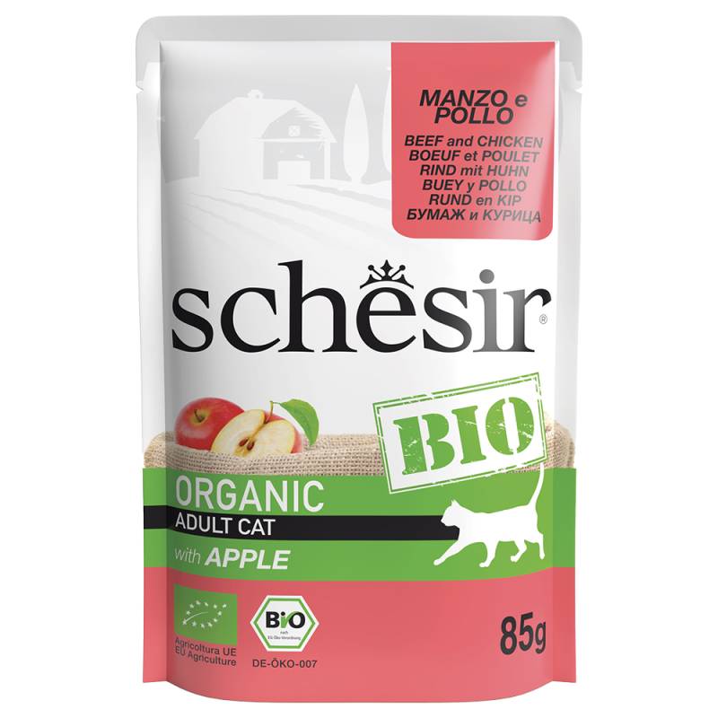 Schesir Bio Pouch 8 x 85 g - Bio-Rind und Bio-Huhn mit Bio-Apfel von Schesir