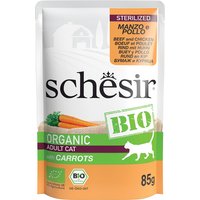 Schesir Bio Pouch 8 x 85 g - Sterilized Bio-Rind und Bio-Huhn von Schesir