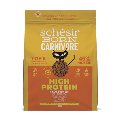 Schesir Born Carnivore Hühnchen und Ei, Trockenfutter für ausgewachsene Katzen, gebacken (Beutel mit 255 g) von Schesir