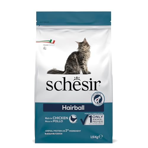 Schesir Cat Adult Maintenance Hairball Huhn, Katzenfutter trocken für erwachsene Katzen, Beutel, 1.5 kg von Schesir