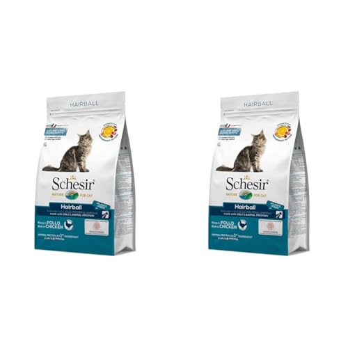 Schesir Cat Adult Maintenance Hairball mit Huhn, Katzenfutter trocken für Erwachsene Katzen, Trockenfutter im Beutel, 2er Pack (1 x 400 g) von Schesir