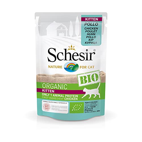 Schesir Cat Bio Kitten Monoprotein Huhn, Katzenfutter nass für Kätzchen, 16 Beutel x 85 g von Schesir