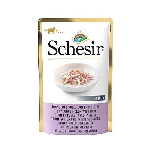 Schesir Cat Jelly Hühnerfilet mit Schinken, Katzenfutter nass in Gelee, 20 Beutel x 85 g von Schesir