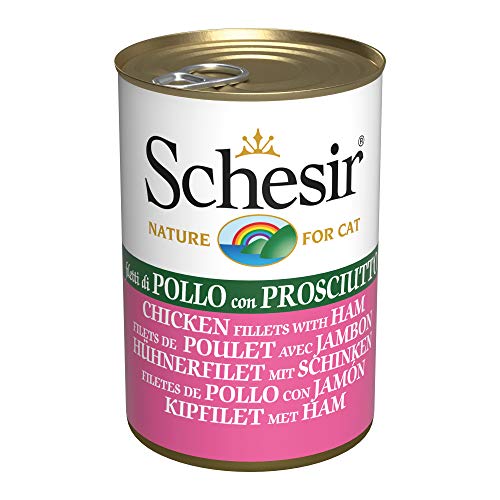 Schesir Cat Jelly Hühnerfilet mit Schinken, Katzenfutter nass in Gelee, 24 Dosen x 140 g von Schesir