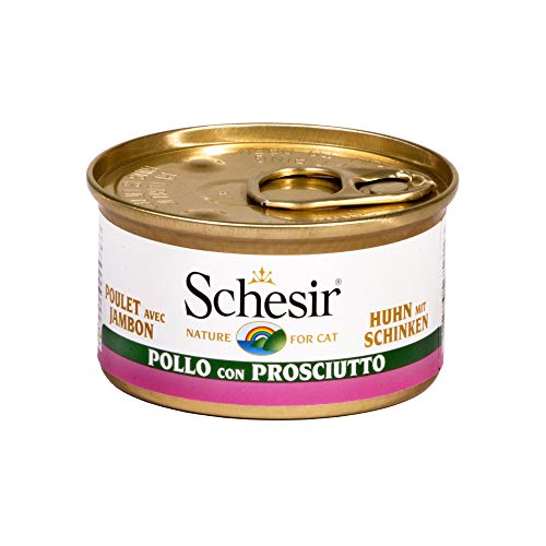 Schesir Cat Jelly Hühnerfilet mit Schinken, Katzenfutter nass in Gelee, 24 Dosen x 85 g von Schesir