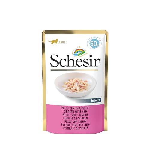 Schesir Cat Jelly Hühnerfilet mit Schinken, Katzenfutter nass in Gelee, 30 Beutel x 50 g von Schesir