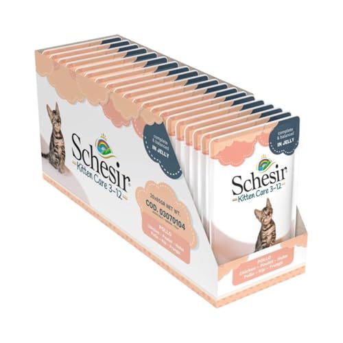 Schesir Cat Jelly Kitten Hühnerfilet, Katzenfutter nass für Kätzchen in Gelee, 20 Beutel x 85 g von Schesir