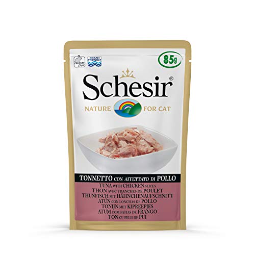 Schesir Cat Jelly Thunfisch mit Hähnchenaufschnitt, Katzenfutter nass in Gelee, 20 Beutel x 85g von Schesir