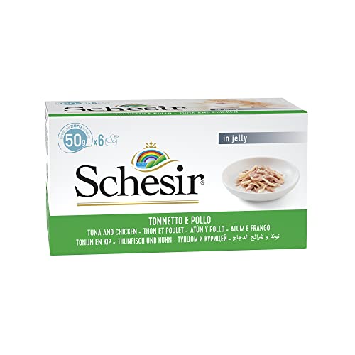 Schesir Cat Jelly Thunfisch mit Hühnerfilet, Katzenfutter nass in Gelee, 8 x 6 Dosen x 50 g von Schesir