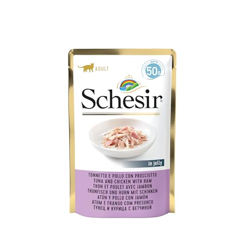 Schesir Cat Jelly Thunfisch mit Huhn & Schinken, Katzenfutter nass in Gelee, 30 Beutel x 50 g von Schesir