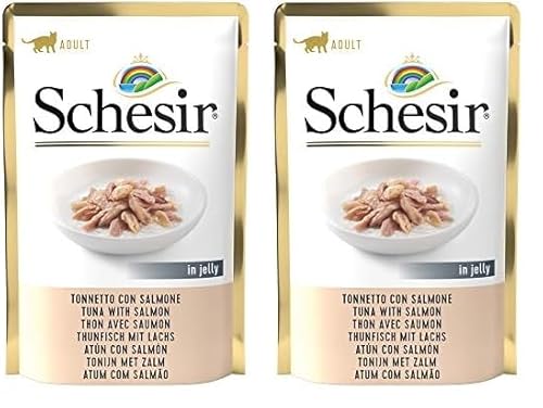 Schesir Cat Jelly Thunfisch mit Lachs, Katzenfutter nass, 20 Beutel x 85 g (Packung mit 2) von Schesir