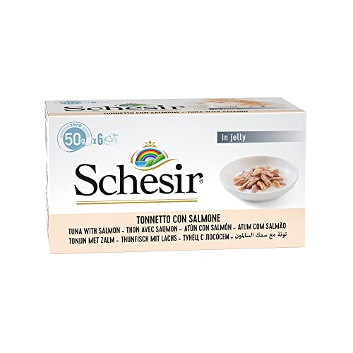 Schesir Cat Jelly Thunfisch mit Lachs, Katzenfutter nass, 8 x 6 Dosen x 50 g von Schesir