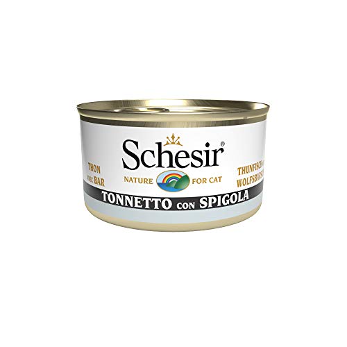 Schesir Cat Jelly Thunfisch mit Wolfsbarsch, Katzenfutter nass in Gelee, 24 Dosen x 85 g von Schesir