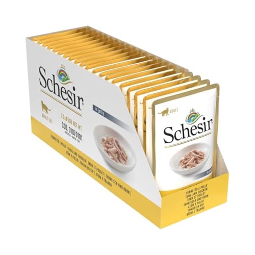 Schesir Cat Jelly Thunfisch mit Huhn, Katzenfutter nass in Gelee, 20 Beutel x 85 g von Schesir