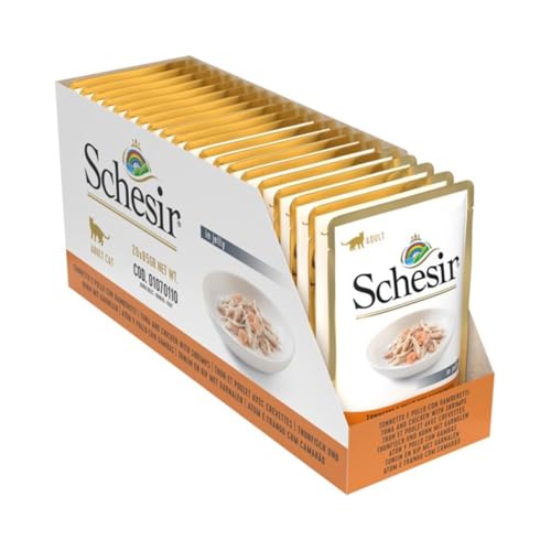 Schesir Cat Jelly Thunfisch und Huhn mit Garnele, Katzenfutter nass in Gelee, 20 Beutel x 85 g von Schesir