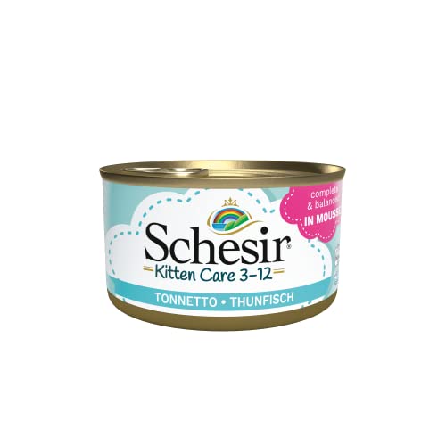 Schesir Cat Kitten Mousse Thunfisch - Kitten Nassfutter für Junge Katzen - Katzenfutter nass getreidefrei, mit viel Protein, Vitaminen & Mineralstoffen (24 x 85g Dose) von Schesir