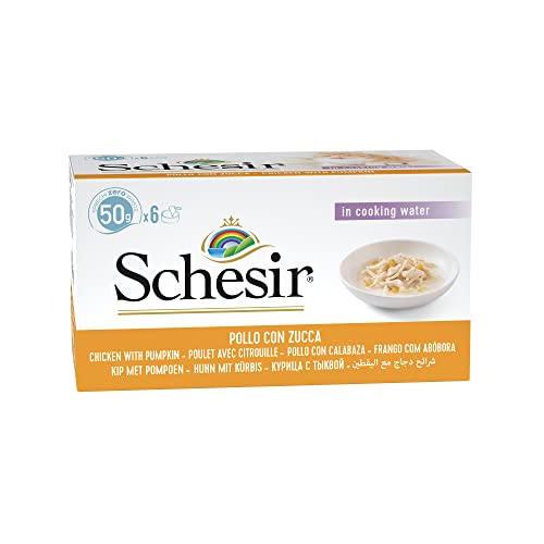 Schesir Cat Natural Hühnerfilet mit Kürbis, Katzenfutter nass im eigenen Saft, 8 x 6 Dosen x 50 g von Schesir