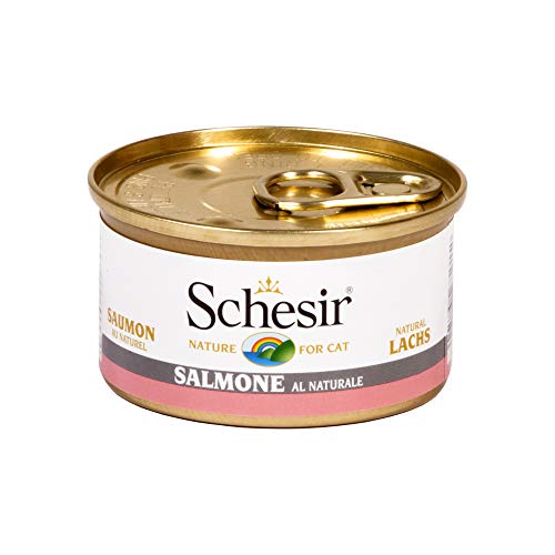 Schesir Cat Natural Lachs, Katzenfutter nass im eigenen Saft, 24 Dosen x 85 g von Schesir