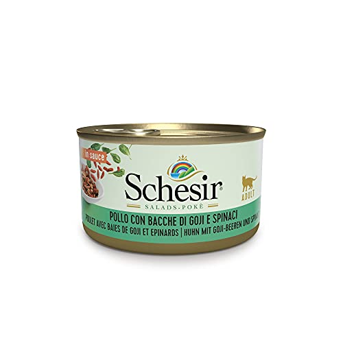 Schesir Cat Salad Huhn mit Goji und Spinat - hochwertiges Katzenfutter nass in Sauce mit echten Früchten und reich an Vitaminen - 24 x 85g von Schesir