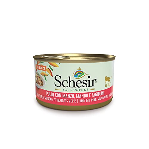 Schesir Cat Salad Huhn und Rind mit Mango - hochwertiges Katzenfutter nass in Sauce mit echten Früchten und reich an Vitaminen - 24 x 85g von Schesir