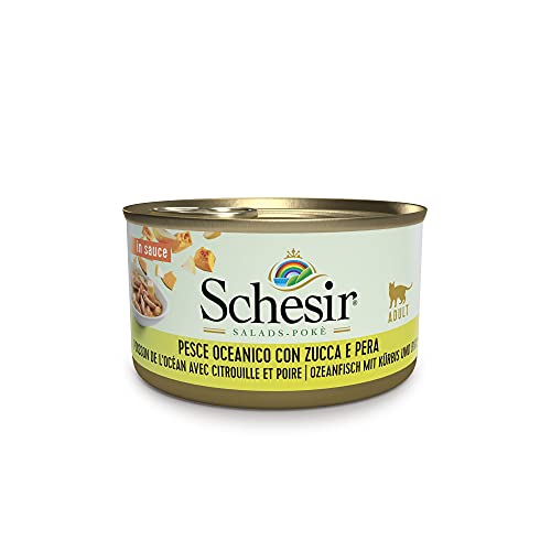 Schesir Cat Salad Ozeanfisch mit Kürbis und Birne - hochwertiges Katzenfutter nass in Sauce mit echten Früchten und reich an Vitaminen - 24 x 85g von Schesir