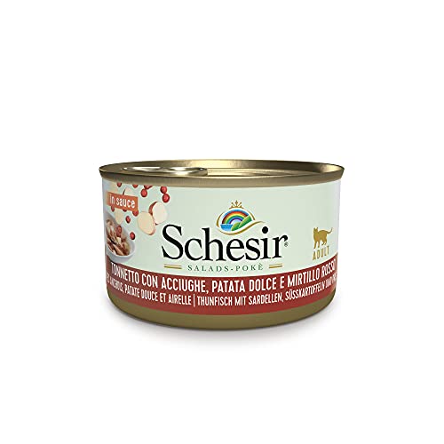 Schesir Cat Salad Thunfisch und Sardelle mit Süßkartoffeln und Preiselbeeren - hochwertiges Katzenfutter nass in Sauce mit echten Früchten und reich an Vitaminen - 24 x 85g von Schesir