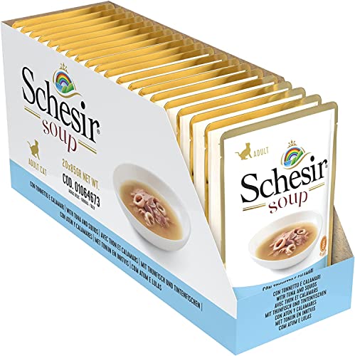 Schesir Cat Soup Thunfisch mit Tintenfisch, Katzenfutter Suppe, 20 Beutel x 85 g von Schesir