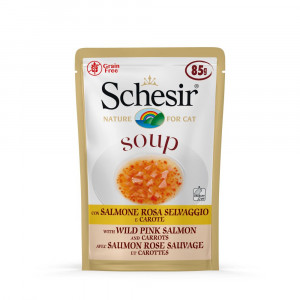 Schesir Cat Soup mit Wildlachs & Karotten Katzen-Nassfutter (Beutel 85 g) 1 Karton (20 x 85 g) von Schesir