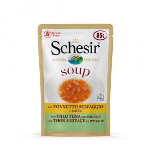 Schesir Cat Soup mit wildem Thunfisch & Kürbis Katzen-Nassfutter (Beutel 85 g) 1 Karton (20 x 85 g) von Schesir