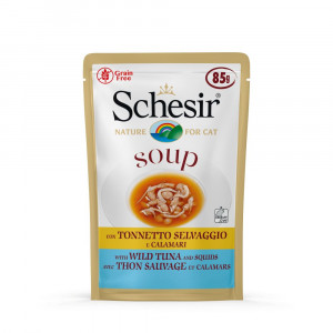 Schesir Cat Soup mit wildem Thunfisch & Tintenfisch Katzen-Nassfutter (Beutel 85 g) 1 Karton (20 x 85 g) von Schesir