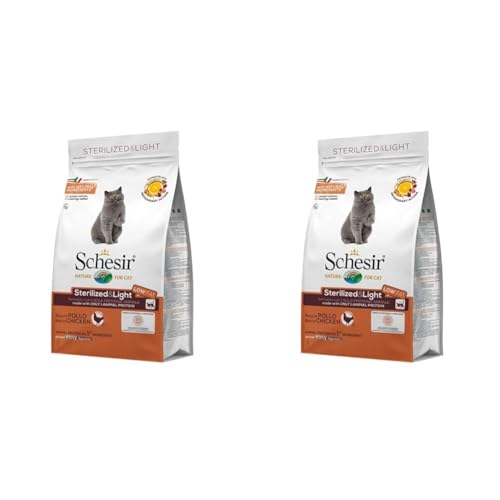 Schesir Cat Sterilized Huhn, Katzenfutter trocken für sterilisierte Katzen, Trockenfutter im Beutel, 2er Pack (1 x 400 g) von Schesir