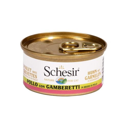 Schesir Cat in Brühe Hühnerfilet mit Garnele, Katzenfutter nass in eigener Kochbrühe, 24 Dosen x 70 g 1 Stück (24er Pack) von Schesir