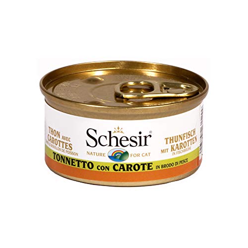 Schesir Cat in Brühe Thunfisch mit Karotten, Katzenfutter nass in eigener Kochbrühe, 24 Dosen x 70 g, 1 Stück (24er Pack) von Schesir