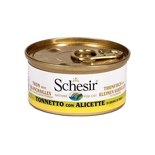 Schesir Cat in Brühe Thunfisch mit Sardellen, Katzenfutter nass in eigener Kochbrühe, 24 Dosen x 70 g, 1 Stück (24er Pack) von Schesir