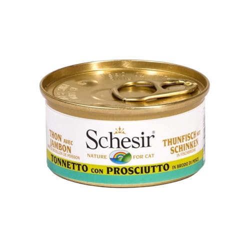 Schesir Cat in Brühe Thunfisch mit Schinken, Katzenfutter nass in eigener Kochbrühe, 24 Dosen x 70 g, 1 Stück (24er Pack) von Schesir