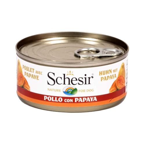 Schesir Dog Fruit Hühnerfilet mit Papaya, Hundefutter nass mit Früchten, 18 Dosen x 150 g von Schesir