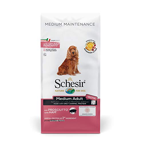 Schesir Dog Medium Maintenance Schinken, Hundefutter trocken für mittelgroßerRassen, Beutel, 12 kg von Schesir