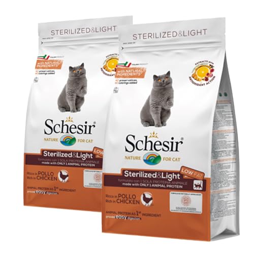 Schesir Sterilised & Light Huhn, 10 x 2 kg, Leckerlibeutel für Katzen, sterilisiert, hergestellt in Italien von Schesir