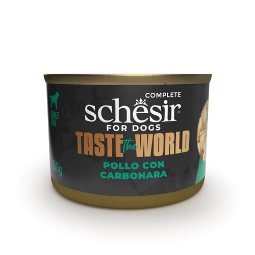 Schesir Taste The World Hühnchen- und Carbonara-Geschmack, Nassfutter für Hunde (8 Dosen à 150 g) von Schesir