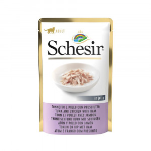 Schesir Thunfisch, Huhn mit Schinken (Gelee) Nassfutter Katze (Beutel 85 g) 1 Karton (20 x 85 g) von Schesir