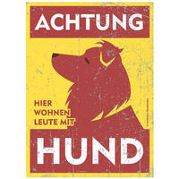 Warnschild [Motiv 2: Langhaar, Kippohr - rot/gelb] von Schilderhund